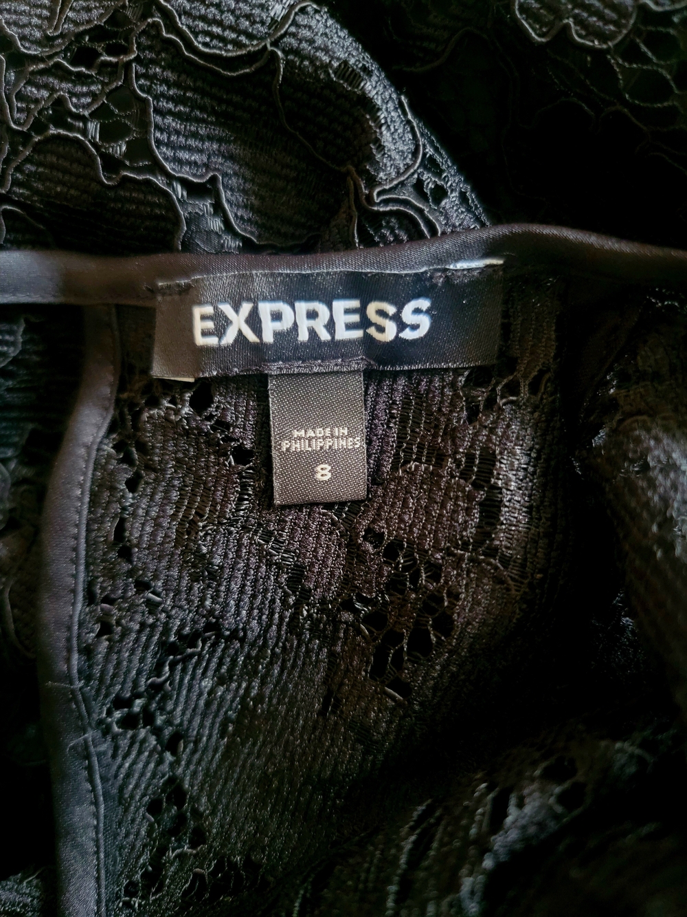 EXPRESS Black Lace Open Back Bell Sleeve Cocktail Dress - Size 8 - Picture 6 of 7